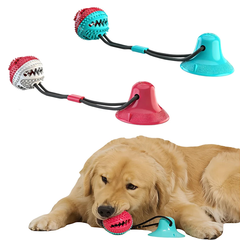 Interactive suction cup treat dispenser dog toy